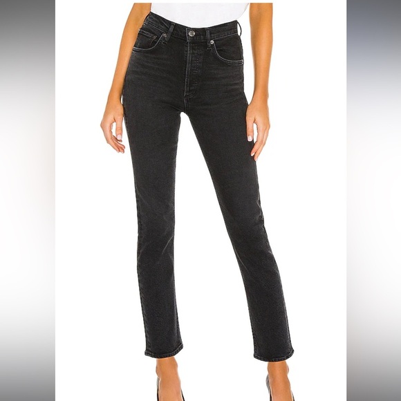 Agolde Riley High Rise Crop Black Jeans Panoramic - Picture 1 of 14